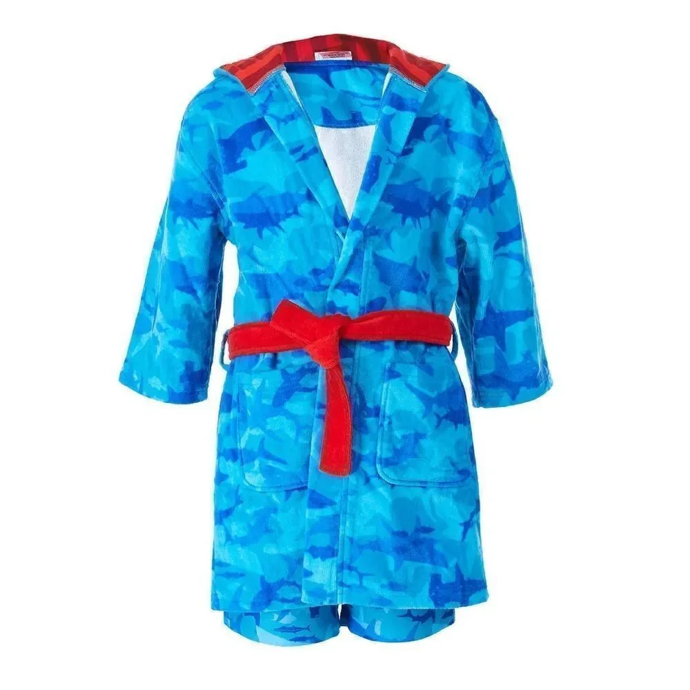 NEW! SAINT EVE Youth Boys Shark Beach CoverUp Robe & UPF50 Swim Trunk 2Piece Set - Picture 6 of 15